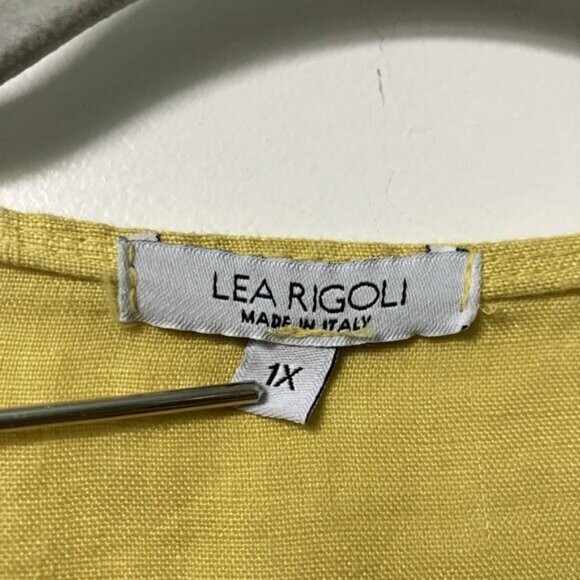 Lea Rigoli Linen Cardigan Womens 1x Chartreuse Yellow Open Front Waterfall - Picture 4 of 8